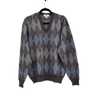 Tricots St Raphael Vintage Merino Wool Argyle V Neck Sweater Large Unisex